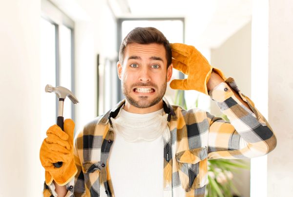 Klusser maakt een fout tijdens renovatie met een hamer